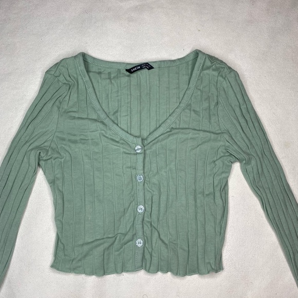 Shein Button Up Lettuce Edge Top & Button Up Rib-Knif Crop Top (Set of 2 Tops) - Picture 4 of 6